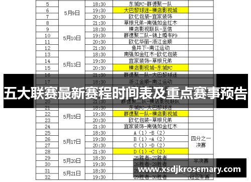 五大联赛最新赛程时间表及重点赛事预告